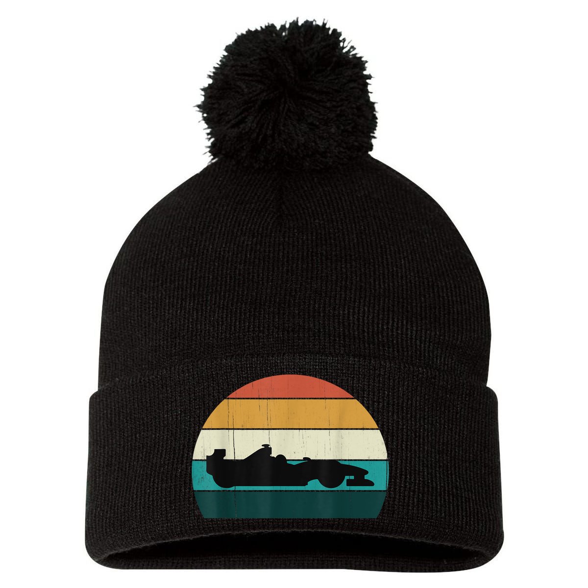 Retro Motor Racing Vintage Car Racing Motorsport Racer Pom Pom 12in Knit Beanie