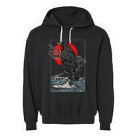 Red Moon Raven Graphic Black Crow Garment-Dyed Fleece Hoodie
