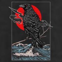 Red Moon Raven Graphic Black Crow Garment-Dyed Fleece Hoodie