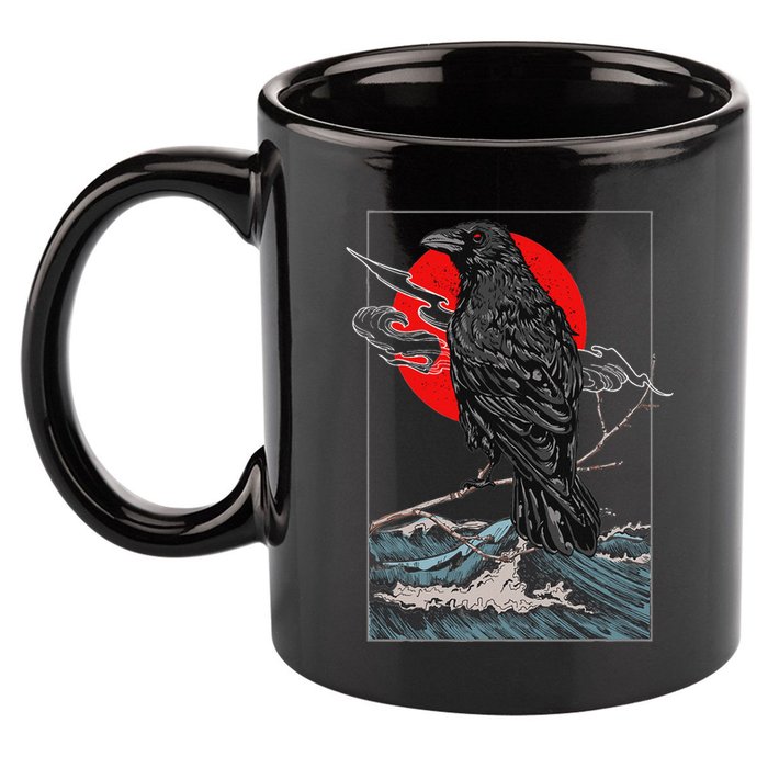 Red Moon Raven Graphic Black Crow 11oz C Handle Ceramic Mug