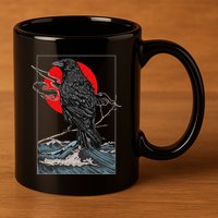 Red Moon Raven Graphic Black Crow 11oz C Handle Ceramic Mug