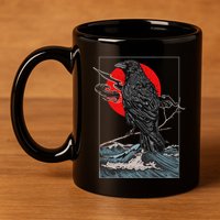 Red Moon Raven Graphic Black Crow 11oz C Handle Ceramic Mug