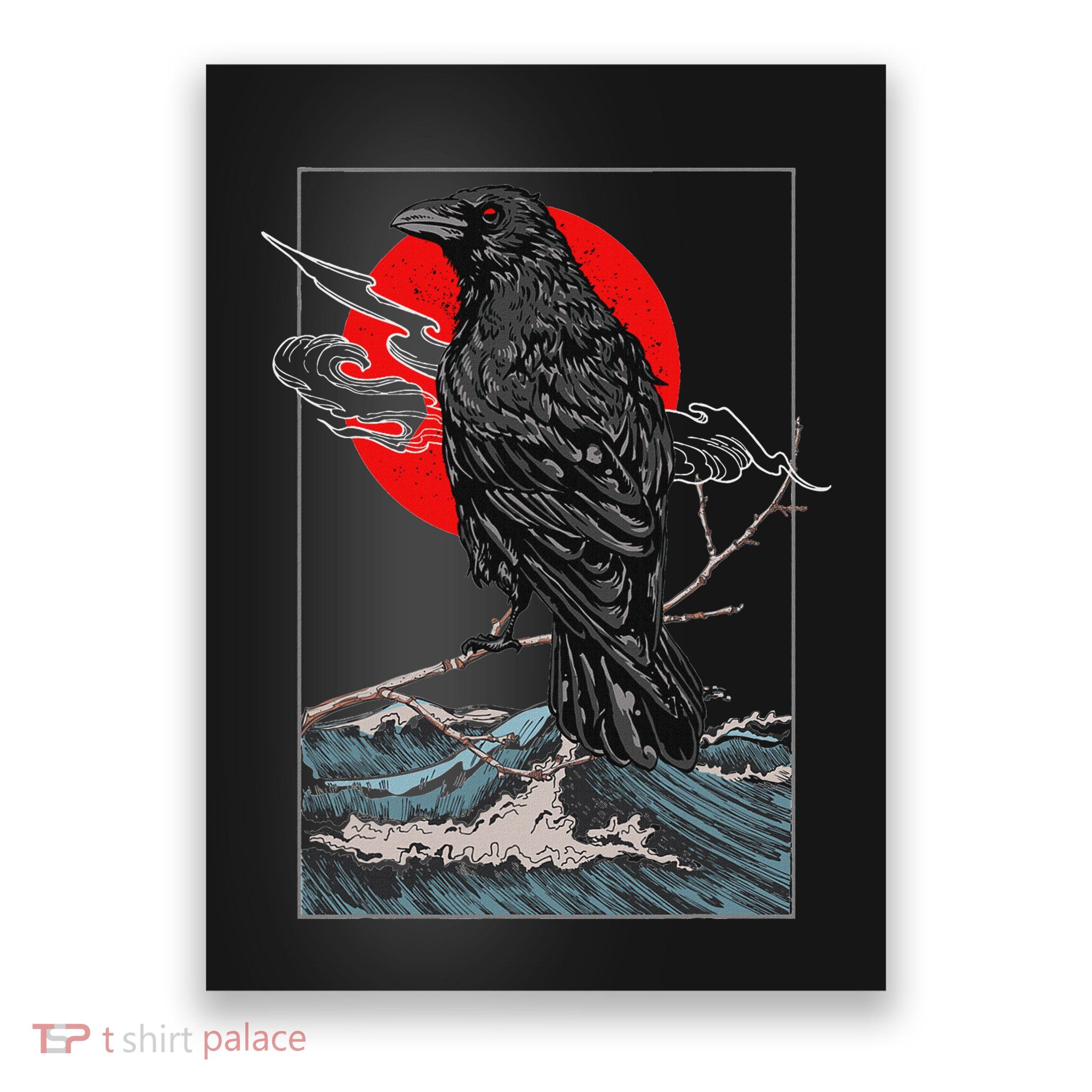 Red Moon Raven Graphic Black Crow Poster