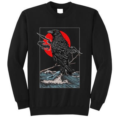 Red Moon Raven Graphic Black Crow Tall Sweatshirt