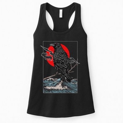 Red Moon Raven Graphic Black Crow Womens Tank Top