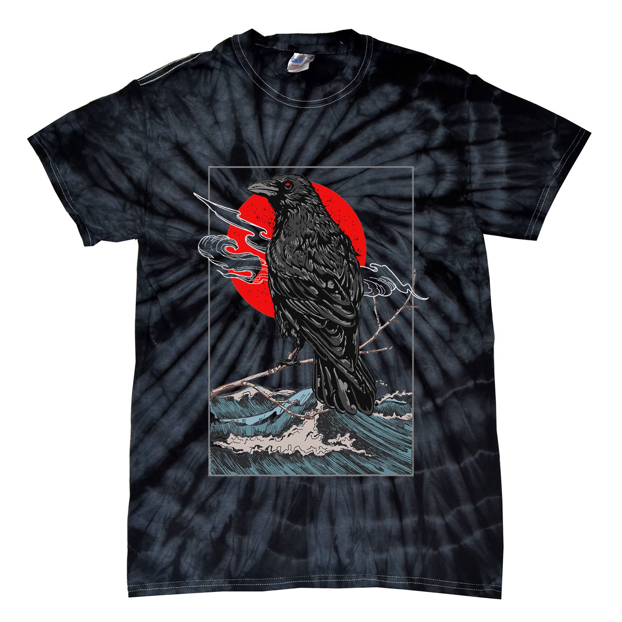 Red Moon Raven Graphic Black Crow Tie-Dye T-Shirt