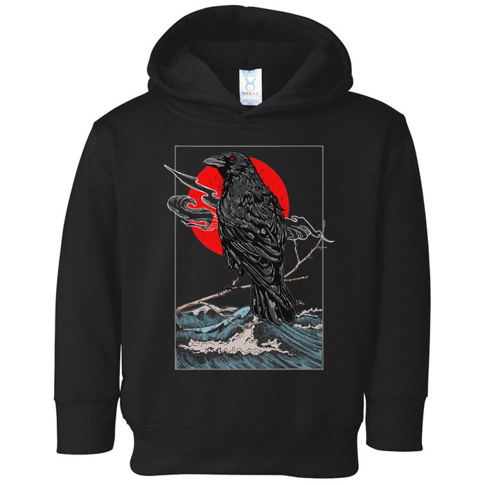Red Moon Raven Graphic Black Crow Toddler Hoodie
