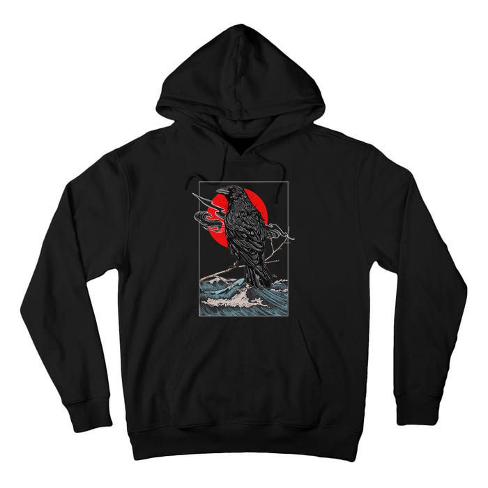 Red Moon Raven Graphic Black Crow Tall Hoodie
