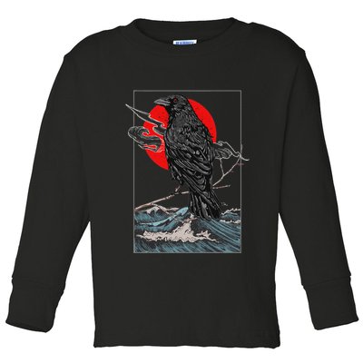 Red Moon Raven Graphic Black Crow Toddler Long Sleeve Shirt