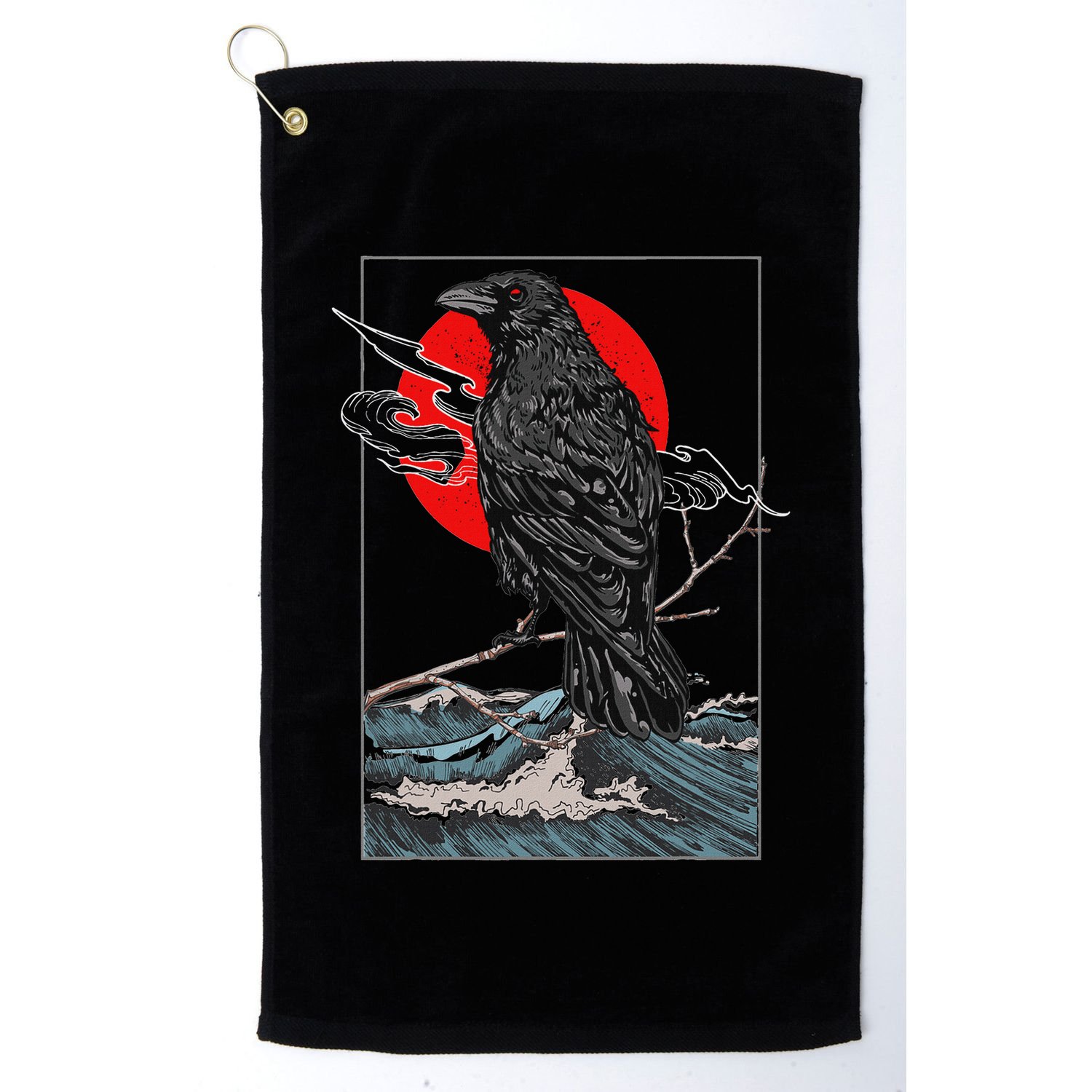 Red Moon Raven Graphic Black Crow Golf Towel