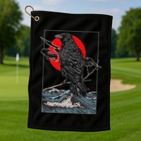 Red Moon Raven Graphic Black Crow Golf Towel