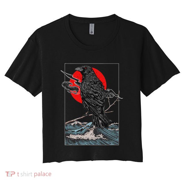 Red Moon Raven Graphic Black Crow Crop Top
