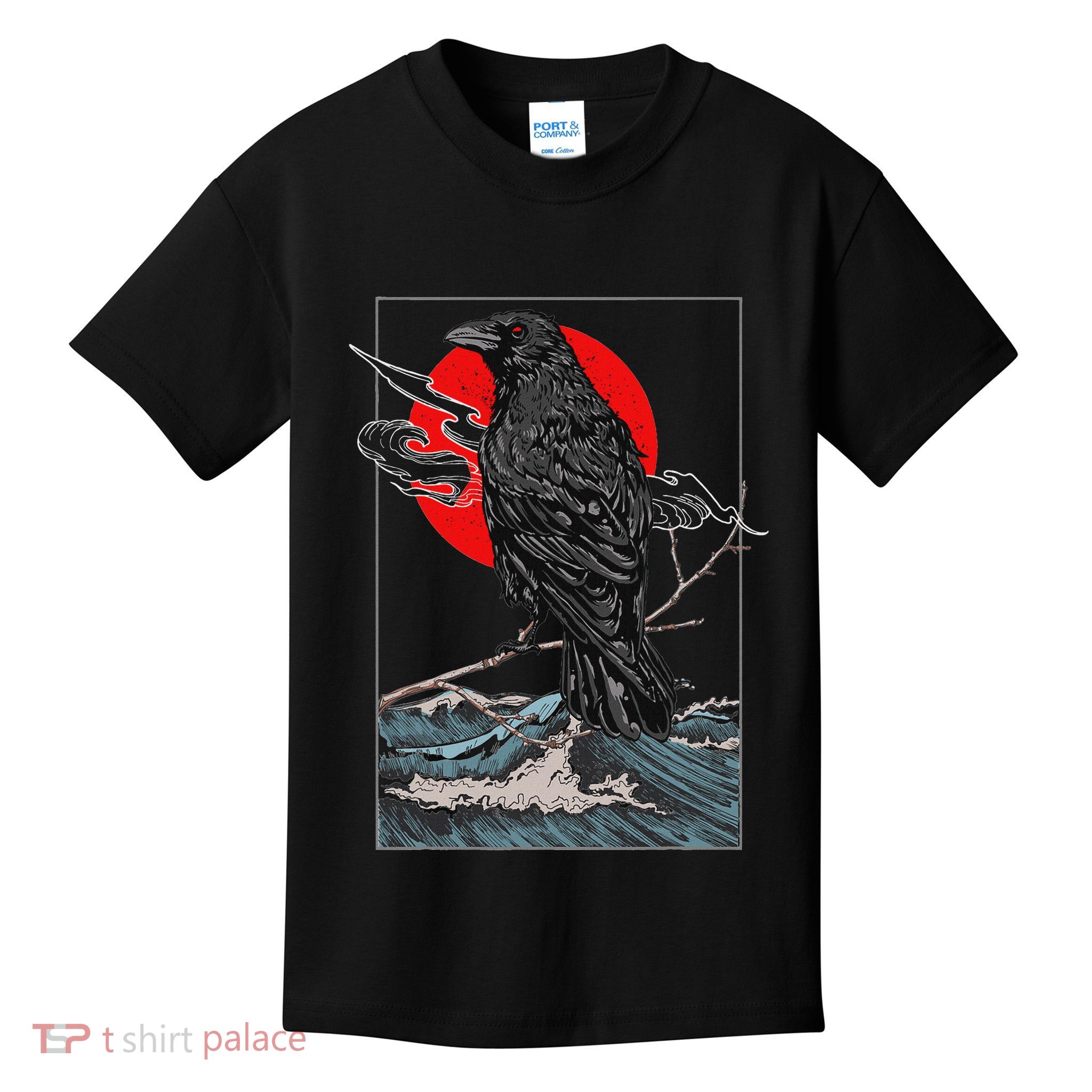 Red Moon Raven Graphic Black Crow Kids T-Shirt