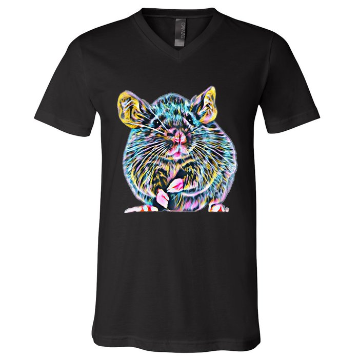 Rat Motif Rodent Cute Rat In Hand Cheese Pet Rats V-Neck T-Shirt