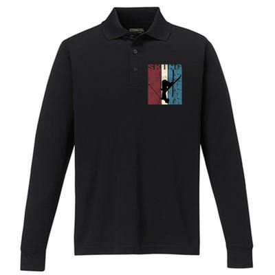 Red Mountain Retro Skiing Ski Great Gift Performance Long Sleeve Polo