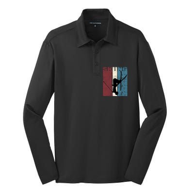 Red Mountain Retro Skiing Ski Great Gift Silk Touch Performance Long Sleeve Polo