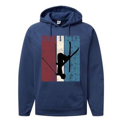 Red Mountain Retro Skiing Ski Great Gift Performance Fleece Hoodie