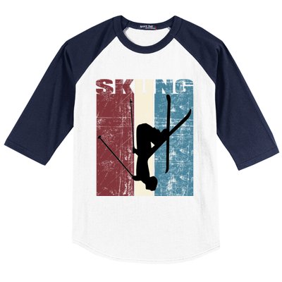 Red Mountain Retro Skiing Ski Great Gift Baseball Sleeve Shirt