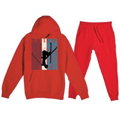 Red Mountain Retro Skiing Ski Great Gift Premium Hooded Sweatsuit Set