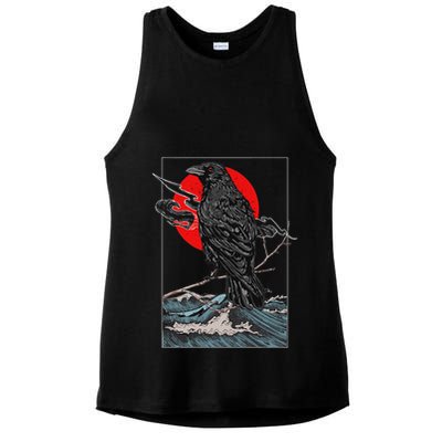 Red Moon Raven Graphic Black Crow Ladies PosiCharge Tri-Blend Wicking Tank