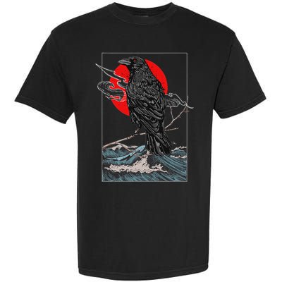 Red Moon Raven Graphic Black Crow Garment-Dyed Heavyweight T-Shirt
