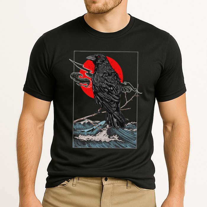 Red Moon Raven Graphic Black Crow Performance Shirt
