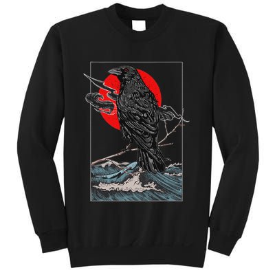 Red Moon Raven Graphic Black Crow Sweatshirt