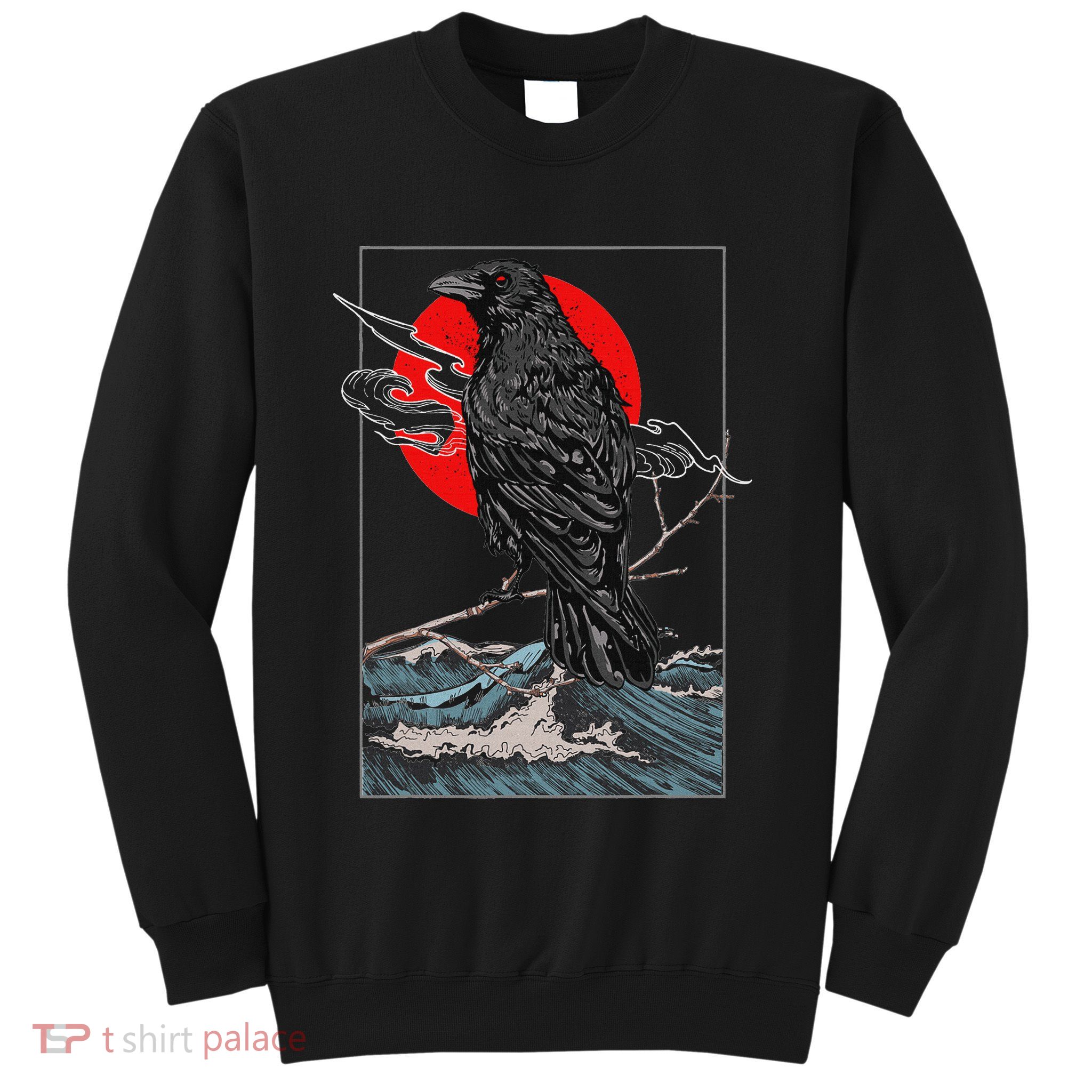 Red Moon Raven Graphic Black Crow Sweatshirt