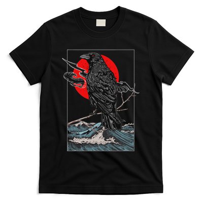 Red Moon Raven Graphic Black Crow T-Shirt
