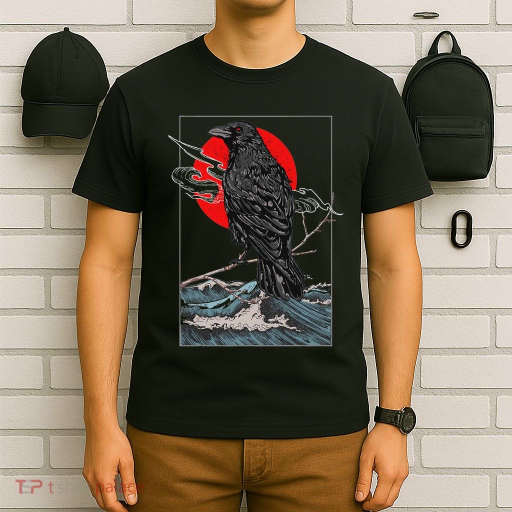 Red Moon Raven Graphic Black Crow T-Shirt