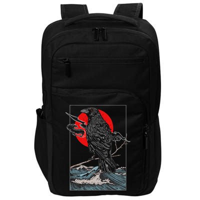 Red Moon Raven Graphic Black Crow Impact Tech Backpack