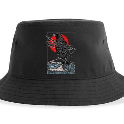 Red Moon Raven Graphic Black Crow Sustainable Bucket Hat