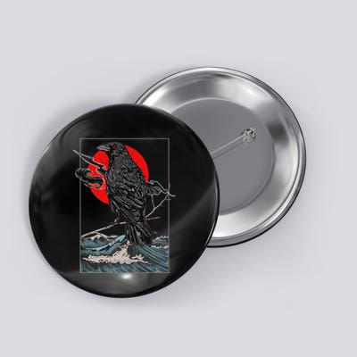 Red Moon Raven Graphic Black Crow Button