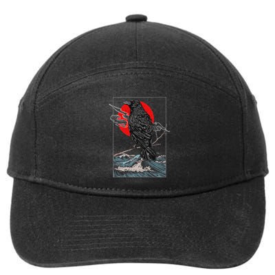 Red Moon Raven Graphic Black Crow 7-Panel Snapback Hat
