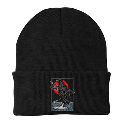 Red Moon Raven Graphic Black Crow Beanie