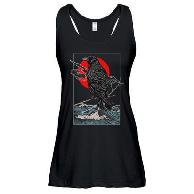 Red Moon Raven Graphic Black Crow Ladies Essential Flowy Tank