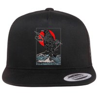 Red Moon Raven Graphic Black Crow Flatbill Hat