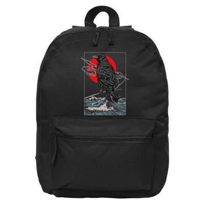 Red Moon Raven Graphic Black Crow 16 in Basic Backpack
