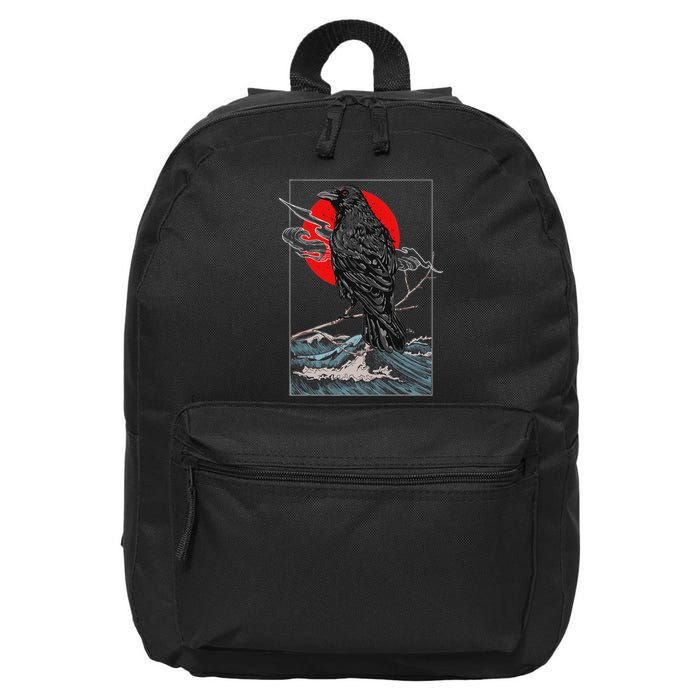 Red Moon Raven Graphic Black Crow 16 in Basic Backpack