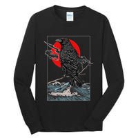 Red Moon Raven Graphic Black Crow Tall Long Sleeve T-Shirt