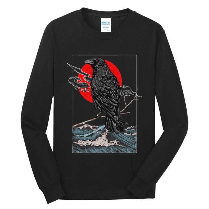 Red Moon Raven Graphic Black Crow Tall Long Sleeve T-Shirt