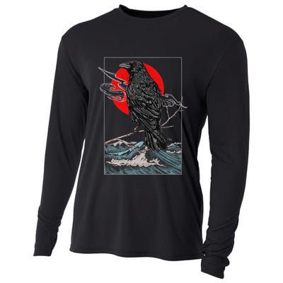 Red Moon Raven Graphic Black Crow Cooling Performance Long Sleeve Crew