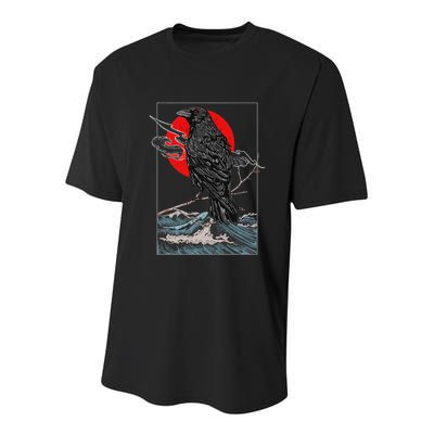 Red Moon Raven Graphic Black Crow Youth Performance Sprint T-Shirt