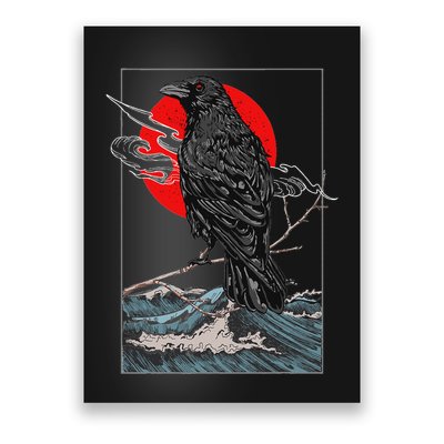 Red Moon Raven Graphic Black Crow Poster