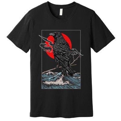 Red Moon Raven Graphic Black Crow Premium T-Shirt