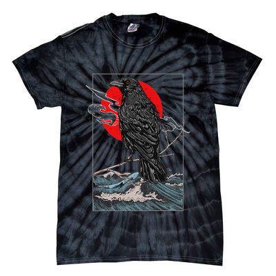 Red Moon Raven Graphic Black Crow Tie-Dye T-Shirt