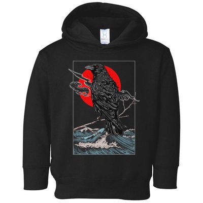 Red Moon Raven Graphic Black Crow Toddler Hoodie