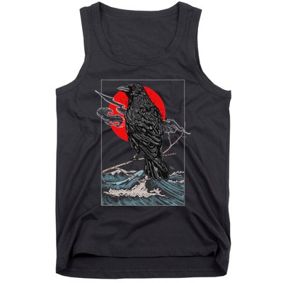 Red Moon Raven Graphic Black Crow Tank Top