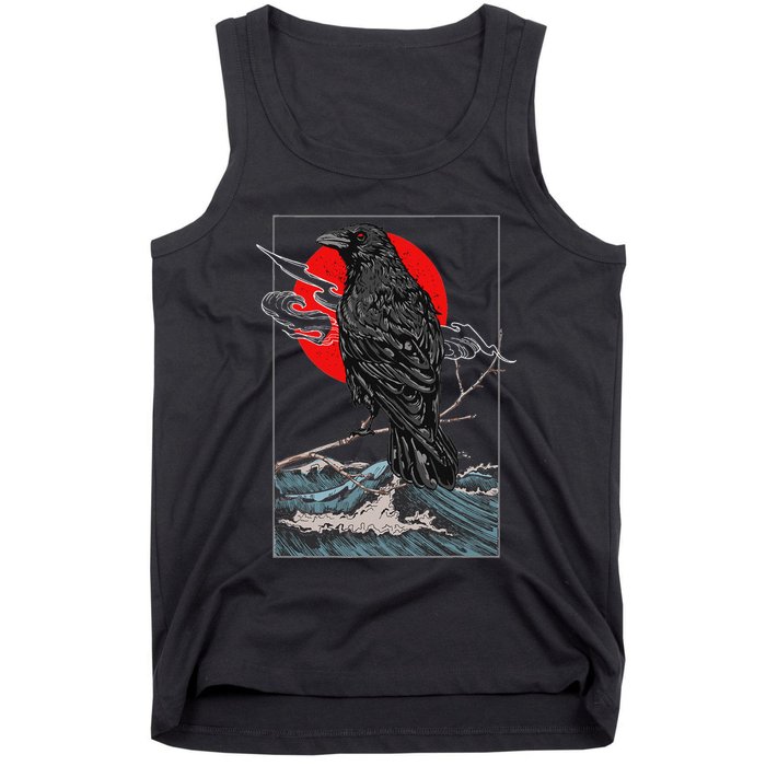 Red Moon Raven Graphic Black Crow Tank Top