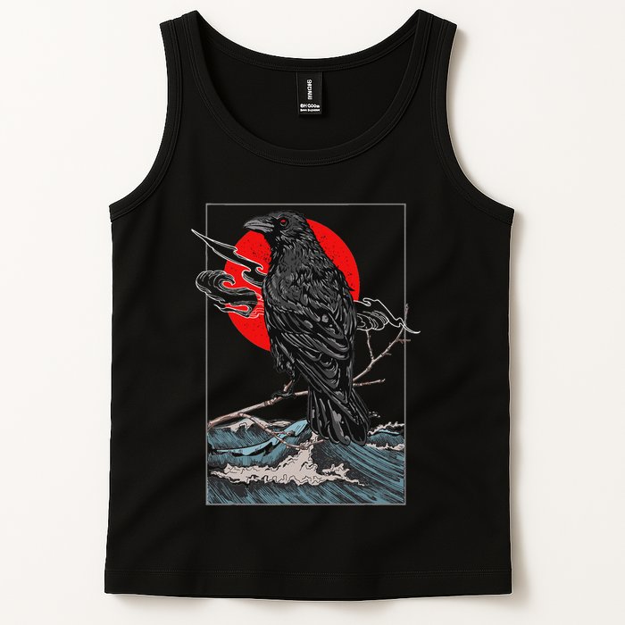 Red Moon Raven Graphic Black Crow Tank Top